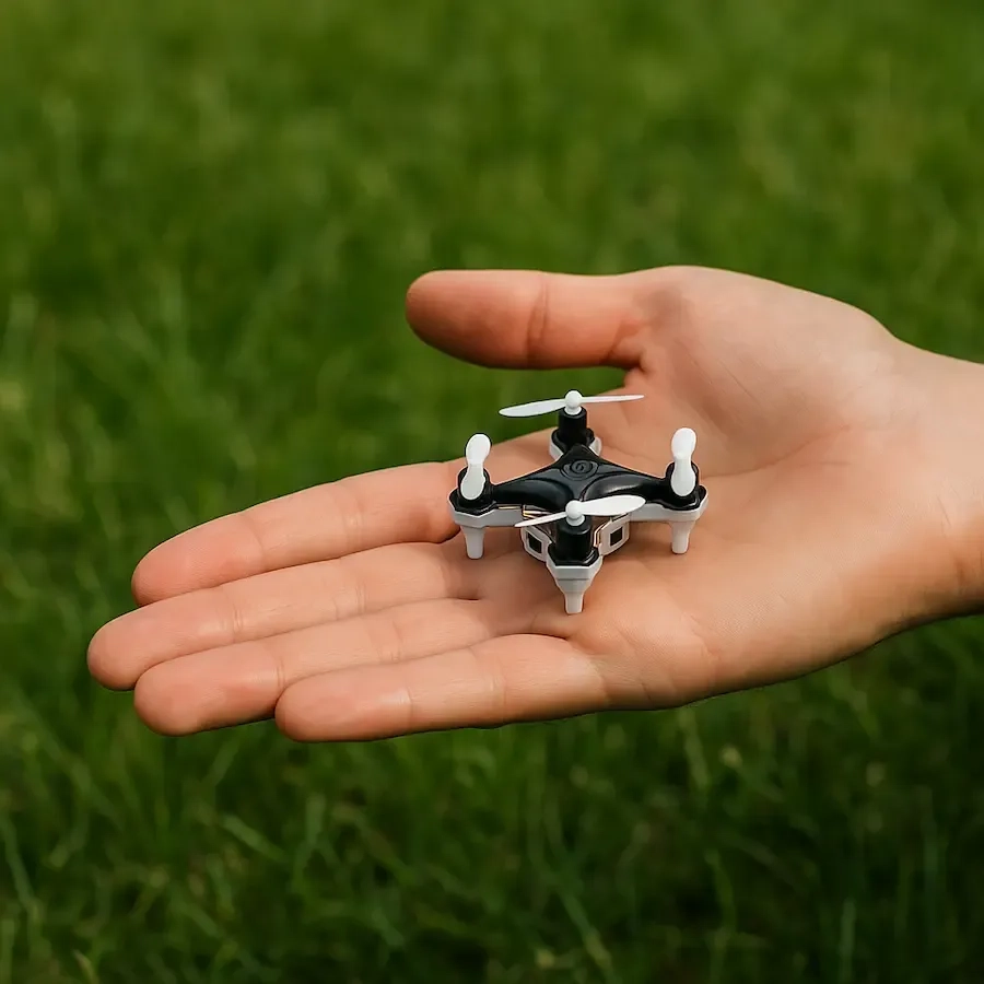 mini-dron-in-a-hand-and-grass-in-the-back-ground