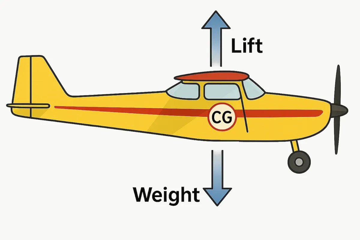 Plane with CG lift and weight labels