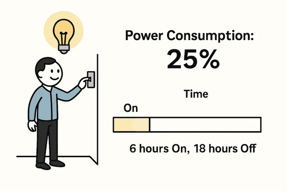 PWM Power analogy- a man turning on light for 25% of the time
