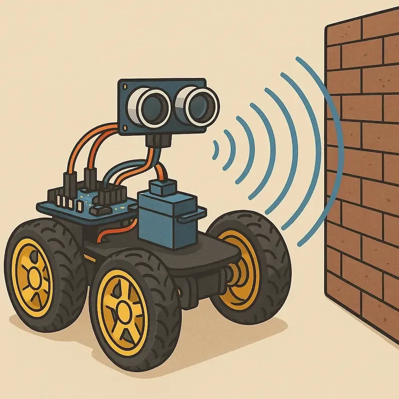 robot-rover-with-ultrasonic-sensor-and-waves-to-a-wall