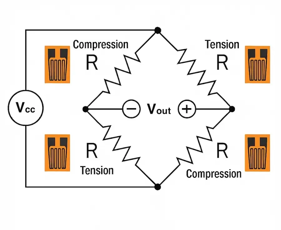 strain-gauges-in-wheatstone-bridge-formation