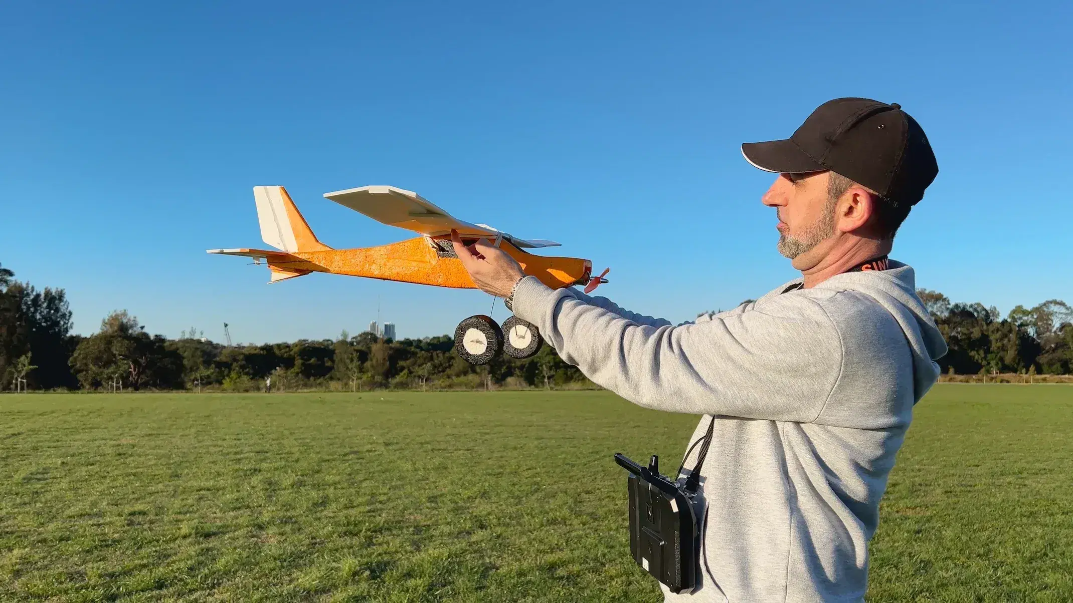 Abdullah Shboul doing a preflight check to make sure of a correct centre of gravity 