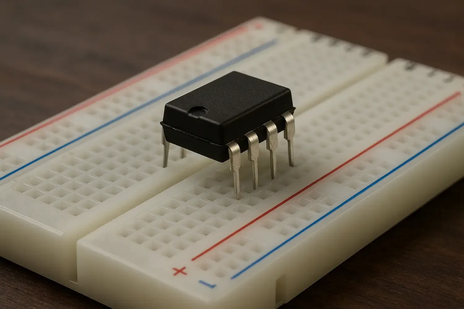 an IC chip on top of breadnoard