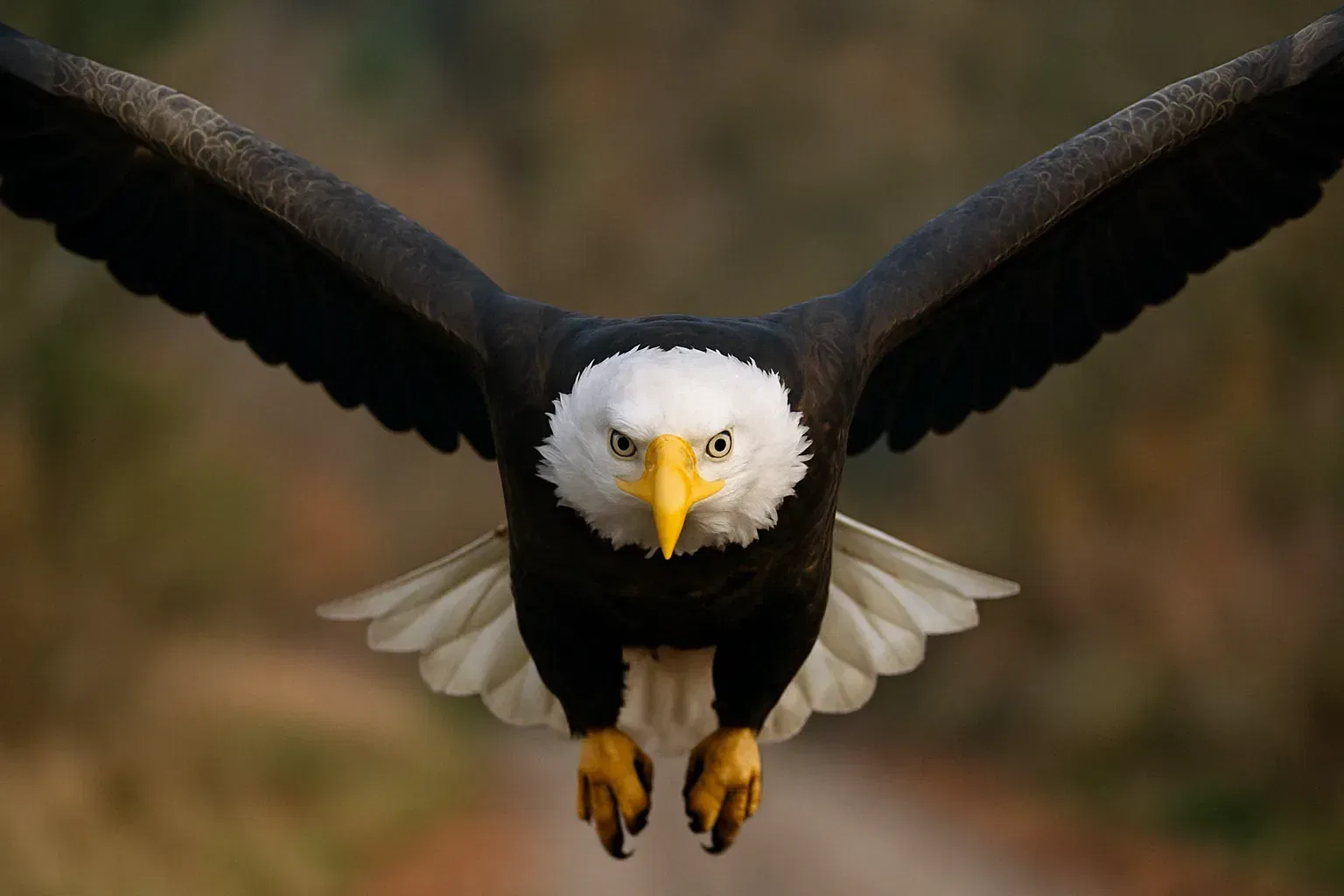 Eagle flying toward the camera