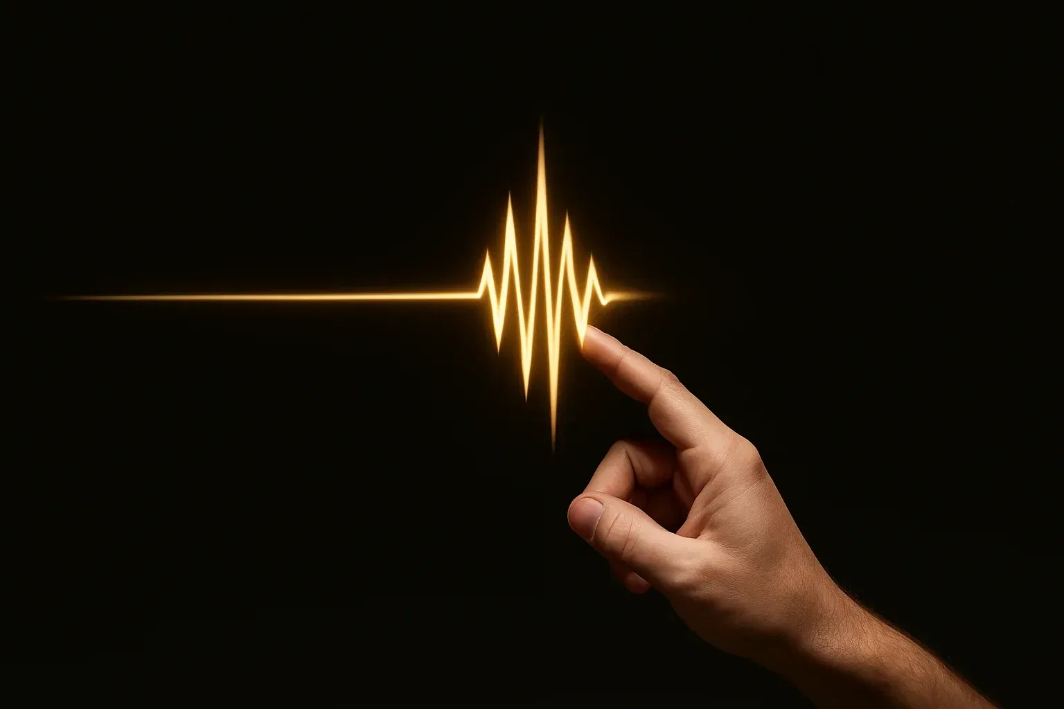 Puls signal with finger tip touching on a black background