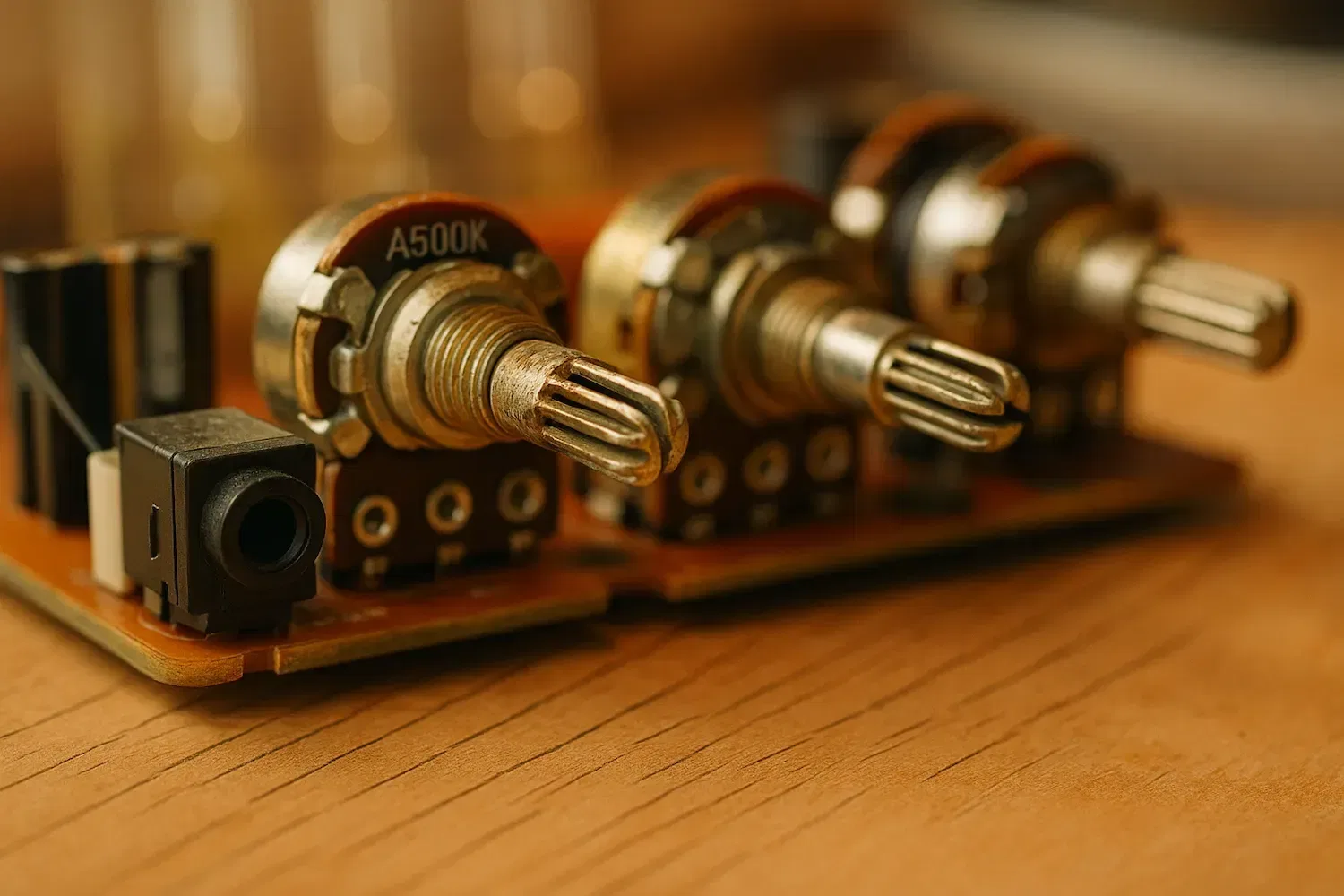 Three potentiometers on a circuit board