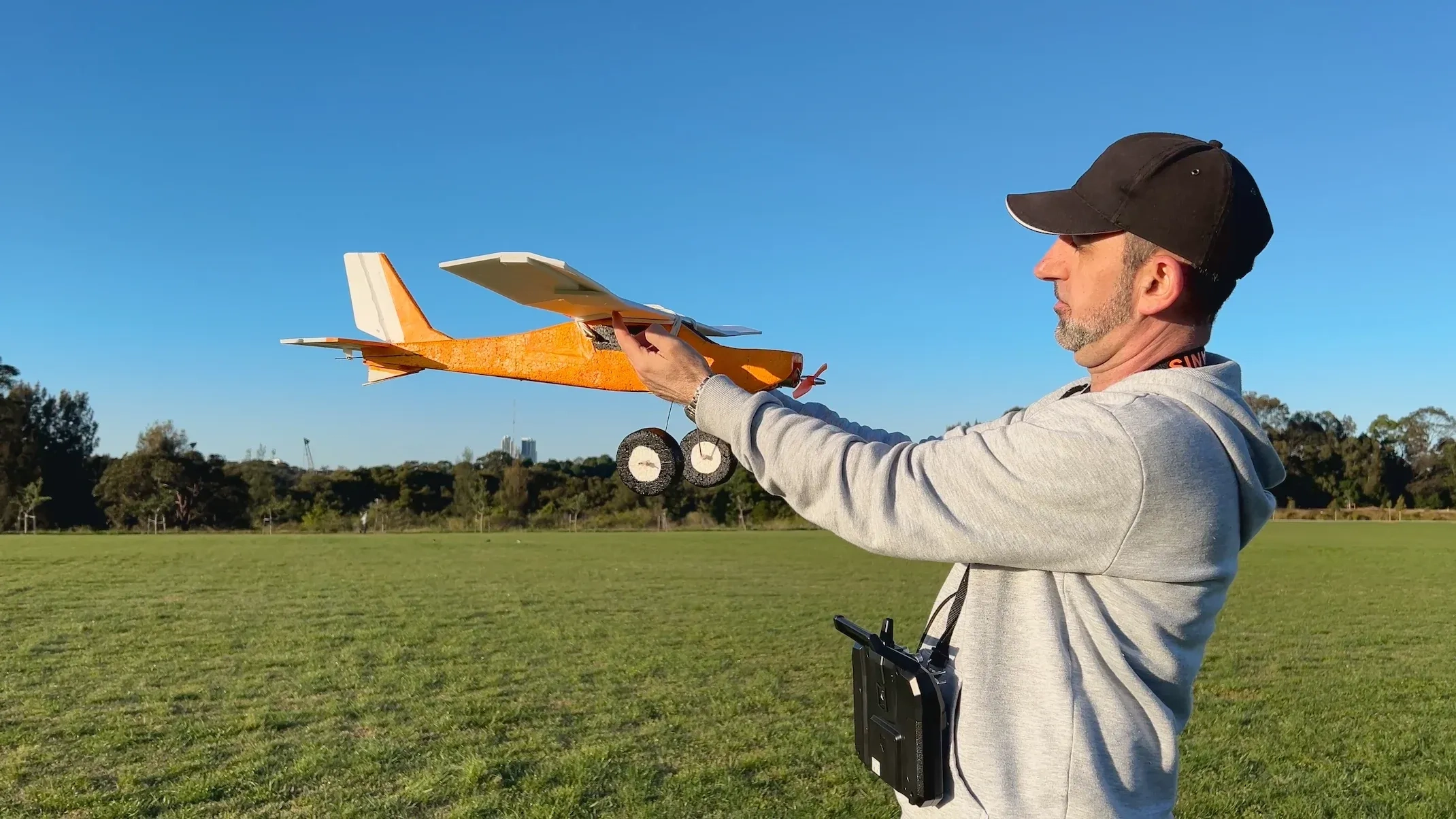 Abdullah Shboul while doing a centre of gravity test on one of the models he built