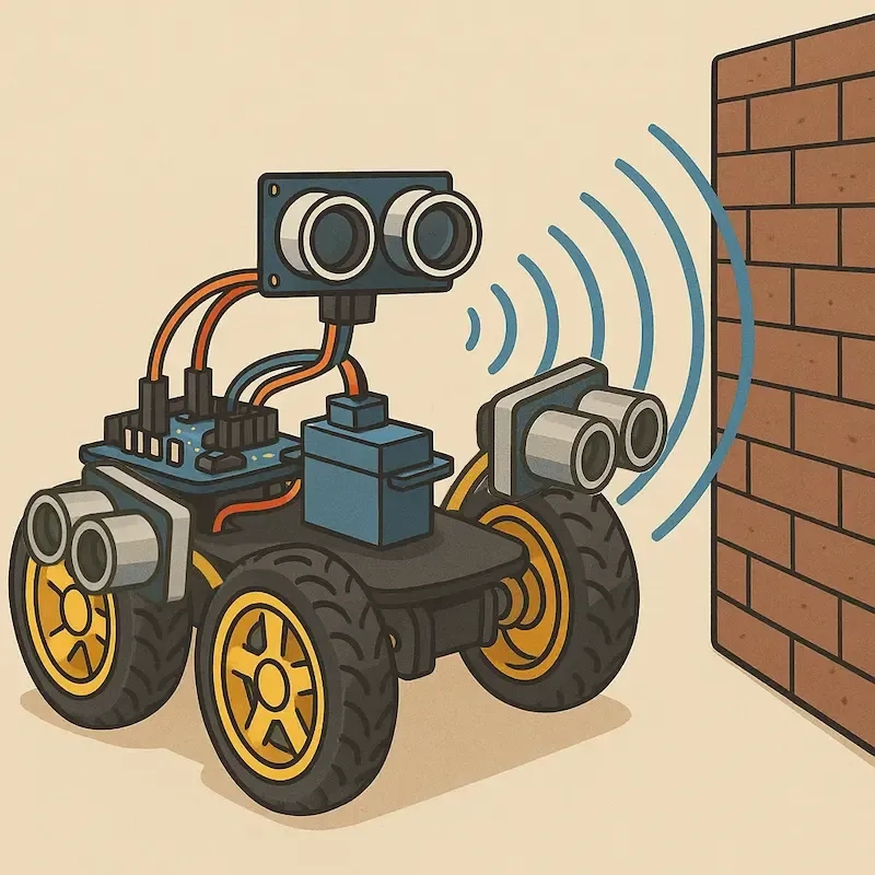 robot-rover-with-multiple-ultrasonic-sensor-and-waves-to-a-wall