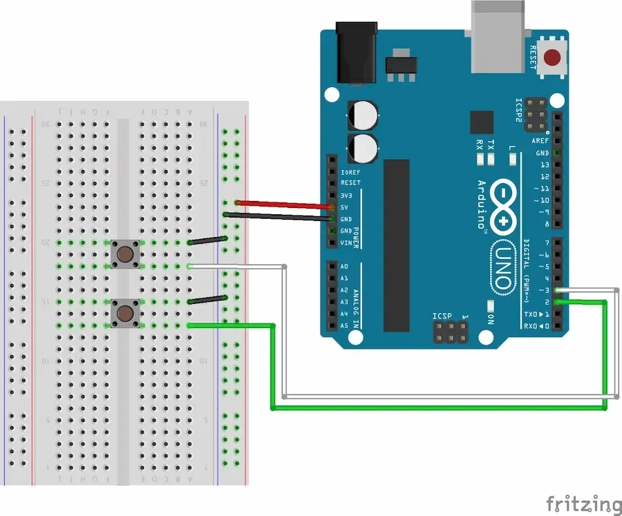 arduino board connected to 2 switches